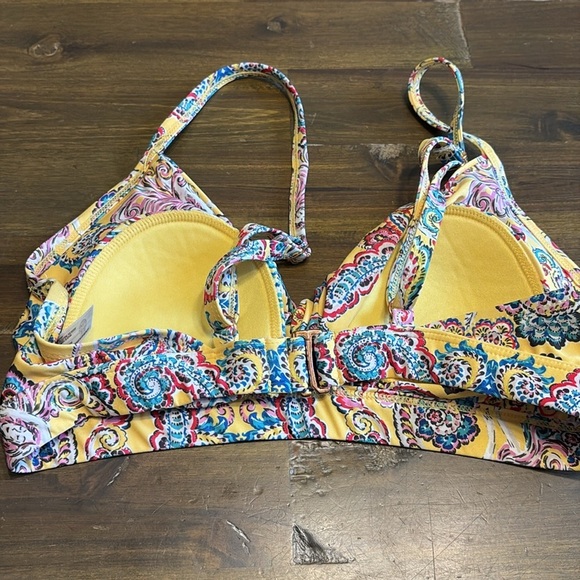 Anthropologie Bikini Top Triangle Yellow Paisley Colorful Print Twist Keyhole XS - Picture 4 of 5